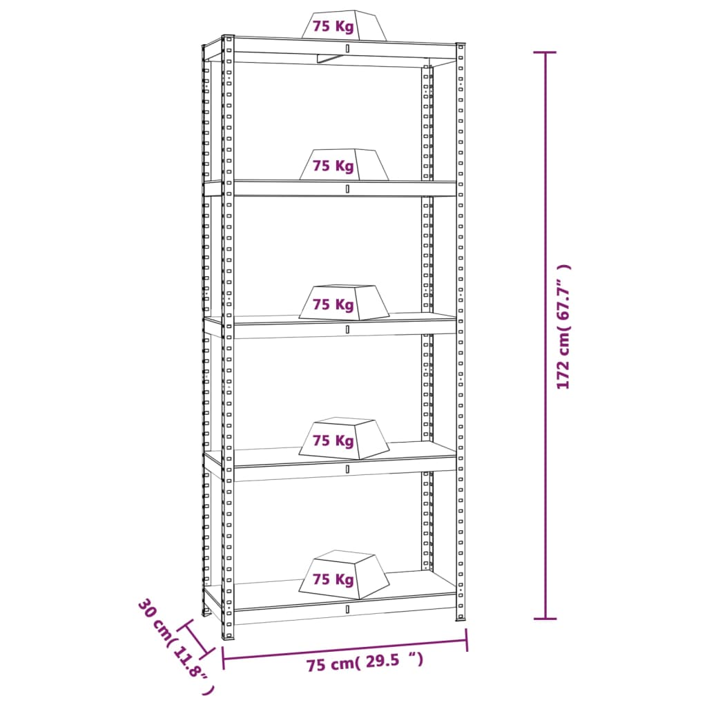 5-Layer Shelves 4 pcs Silver Steel&Engineered Wood