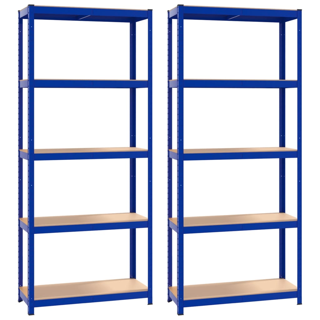 5-Layer Shelves 2 pcs Blue Steel&Engineered Wood