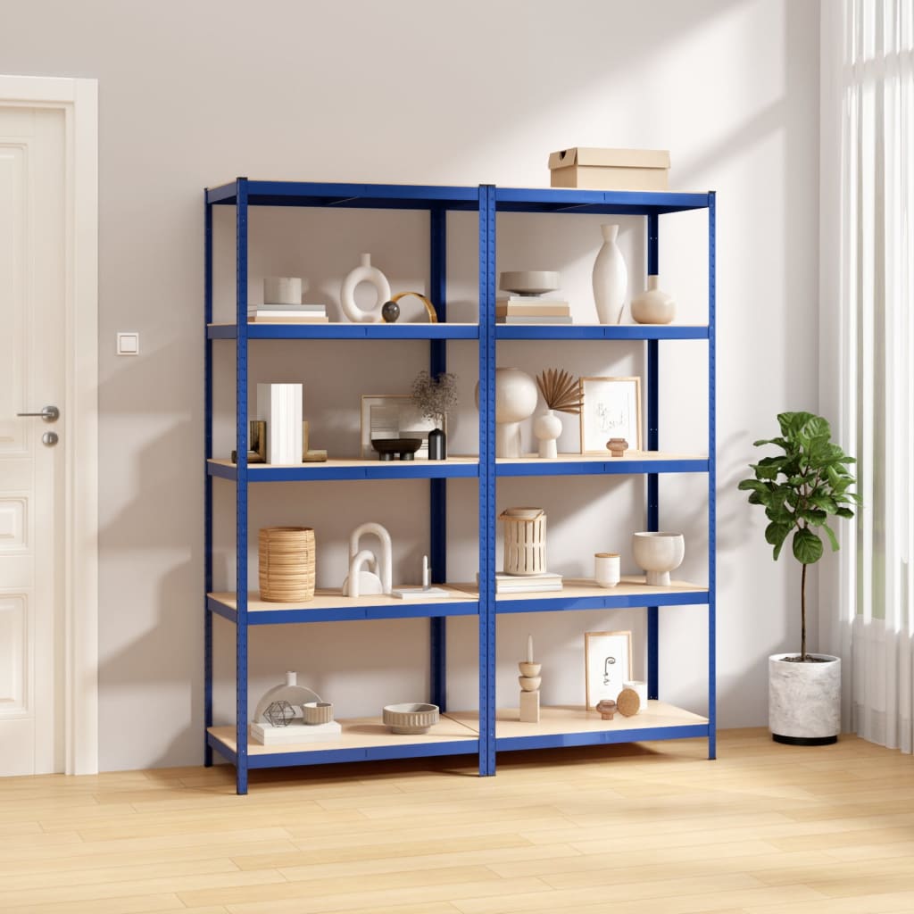 5-Layer Shelves 2 pcs Blue Steel&Engineered Wood