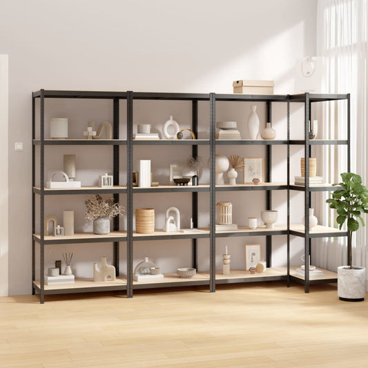 5-Layer Shelves 4 pcs Anthracite Steel&Engineered Wood