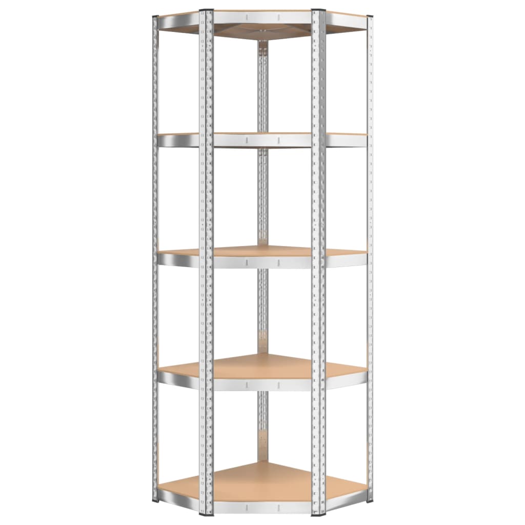 5-Layer Shelves 2 pcs Silver Steel&Engineered Wood