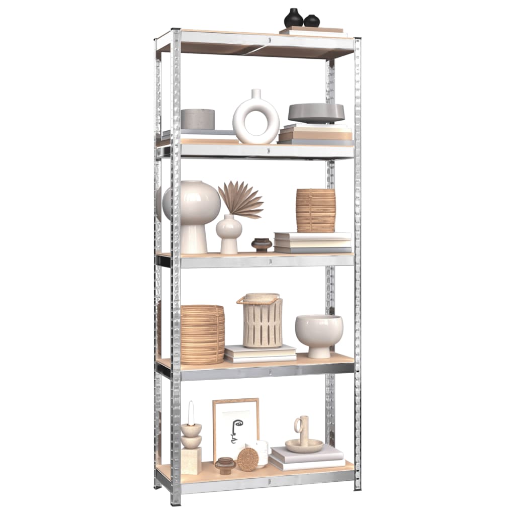 5-Layer Shelves 5 pcs Silver Steel&Engineered Wood