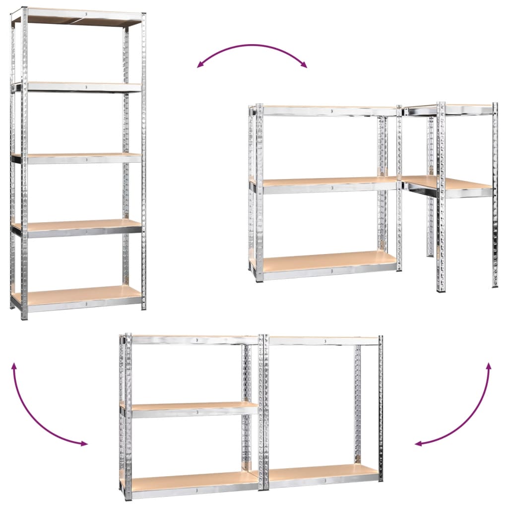 5-Layer Shelves 5 pcs Silver Steel&Engineered Wood