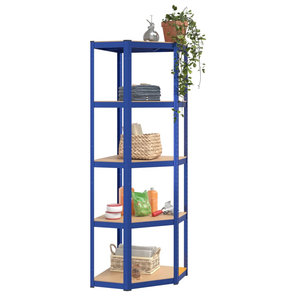 5-Layer Shelves 2 pcs Blue Steel&Engineered Wood