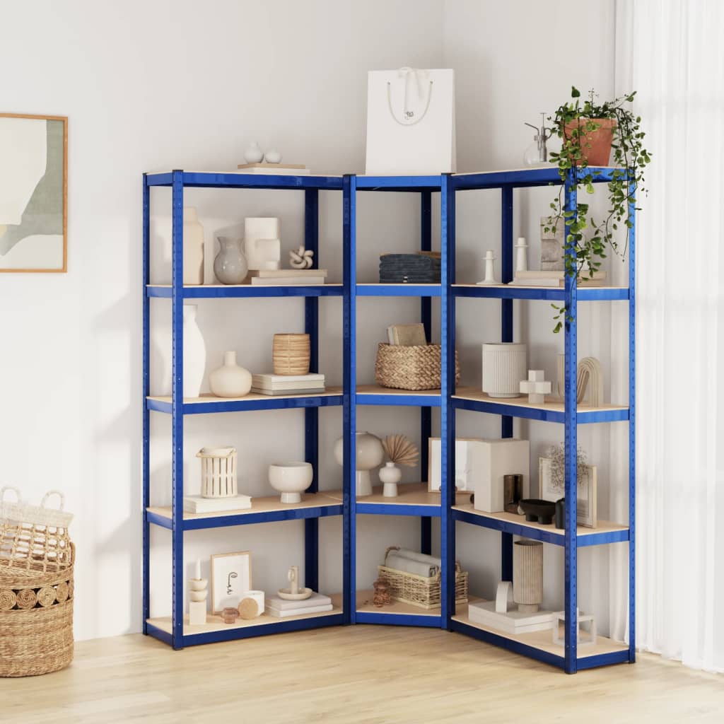 5-Layer Shelves 3 pcs Blue Steel&Engineered Wood