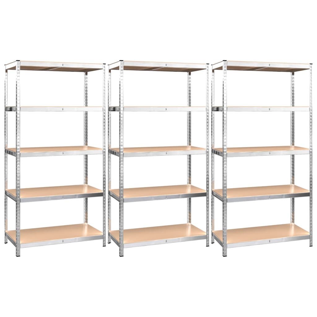 5-Layer Shelves 3 pcs Silver Steel&Engineered Wood