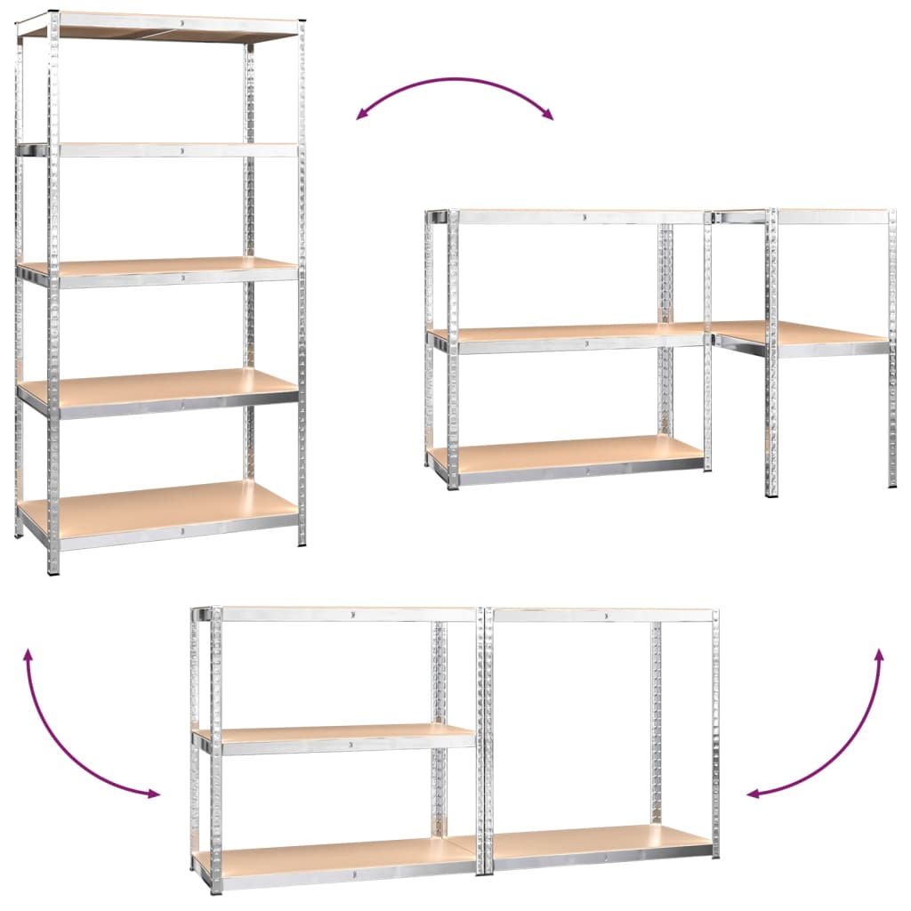 5-Layer Shelves 3 pcs Silver Steel&Engineered Wood