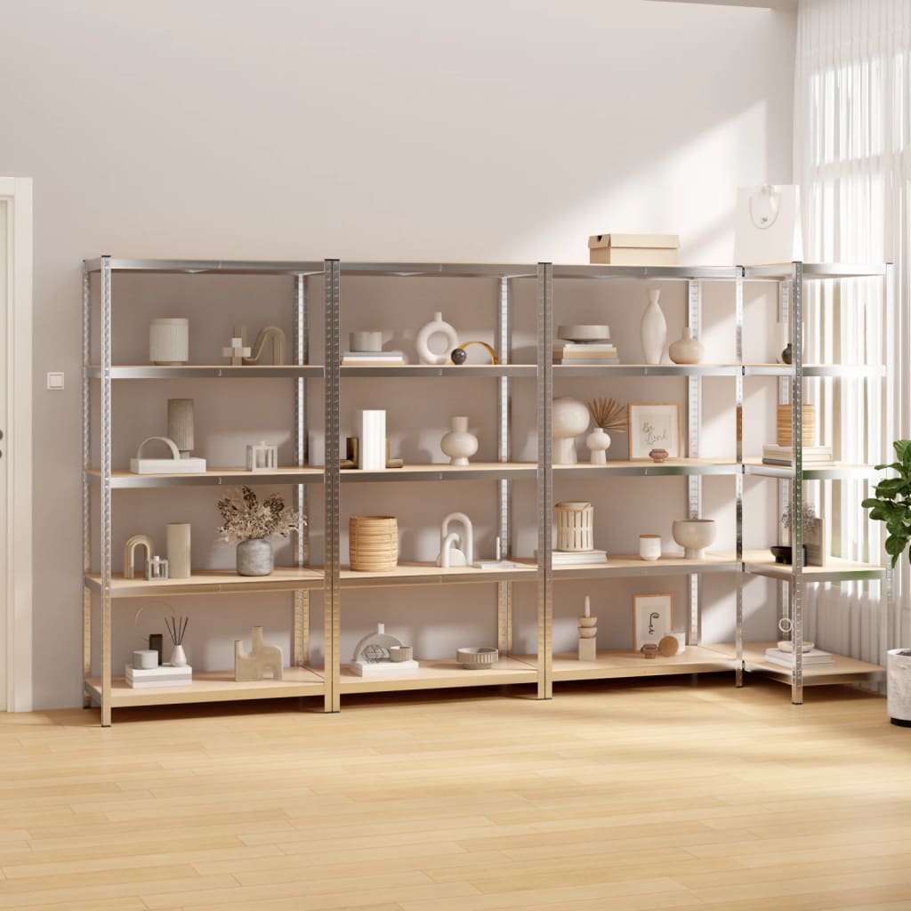 5-Layer Shelves 4 pcs Silver Steel&Engineered Wood