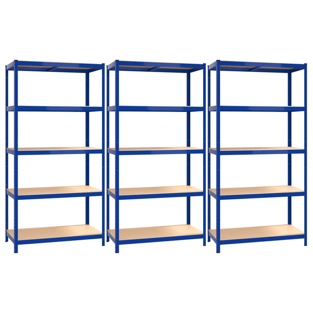 5-Layer Shelves 3 pcs Blue Steel&Engineered Wood