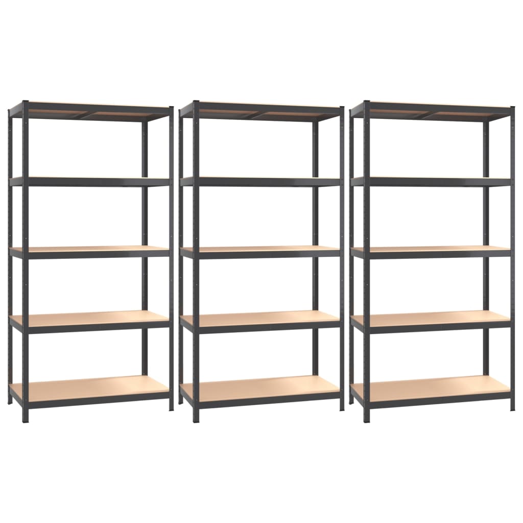 5-Layer Shelves 3 pcs Anthracite Steel&Engineered Wood