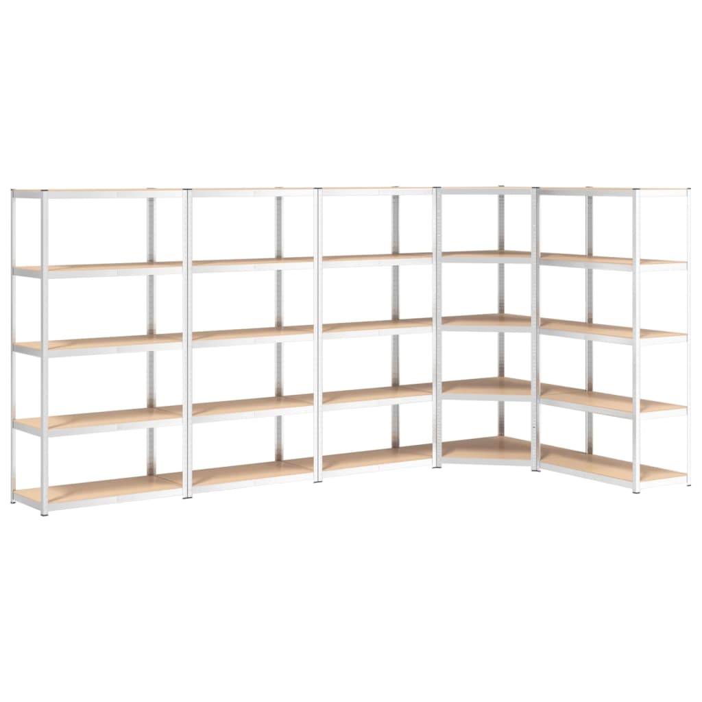 5-Layer Shelves 5 pcs Silver Steel&Engineered Wood