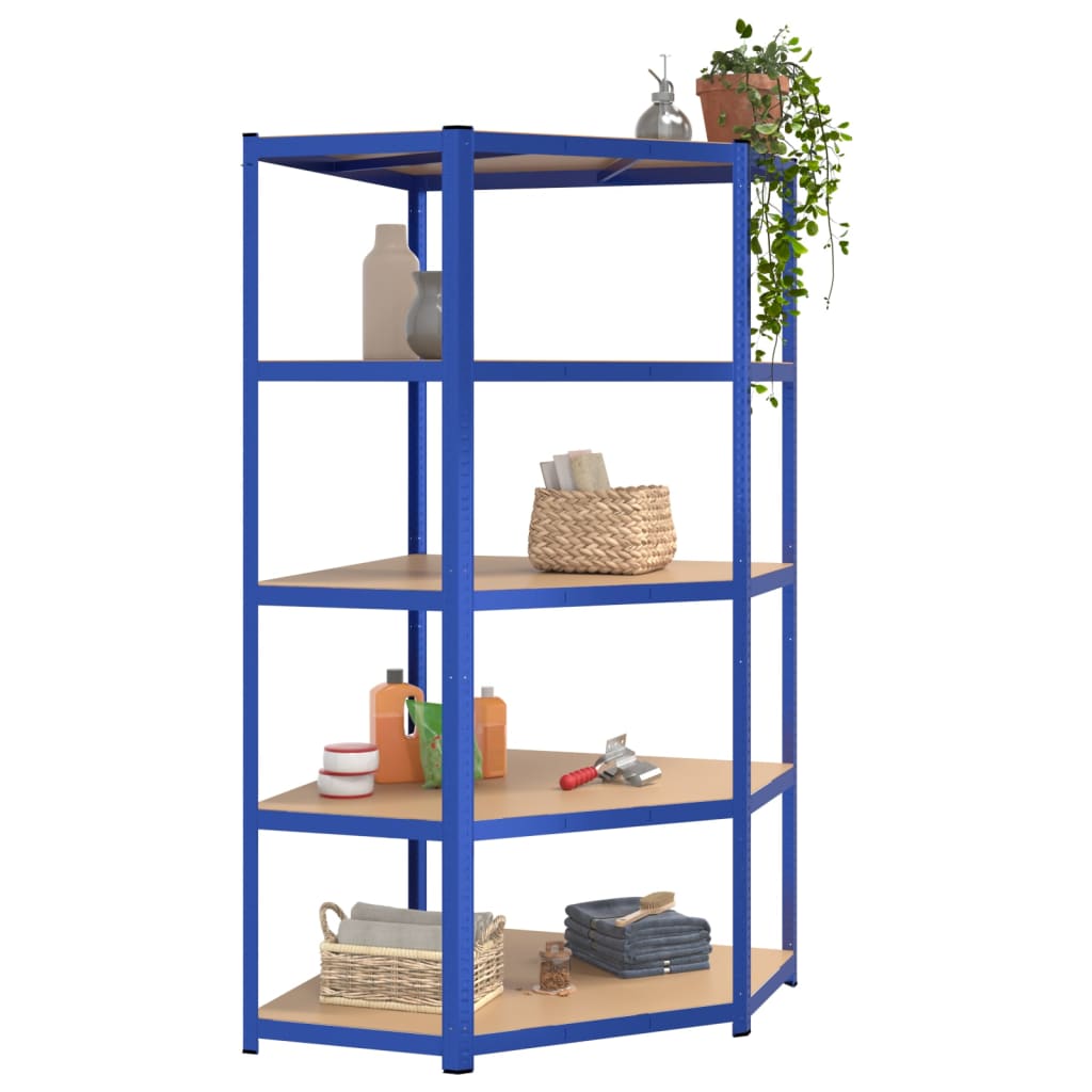 5-Layer Shelves 2 pcs Blue Steel&Engineered Wood