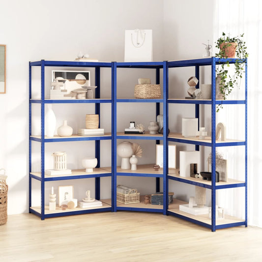 5-Layer Shelves 3 pcs Blue Steel&Engineered Wood