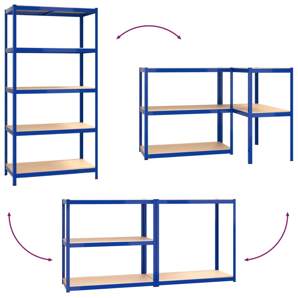 5-Layer Shelves 4 pcs Blue Steel&Engineered Wood