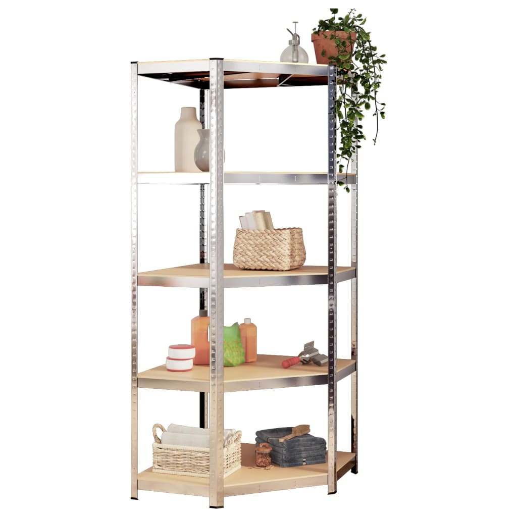 5-Layer Shelves 2 pcs Silver Steel&Engineered Wood