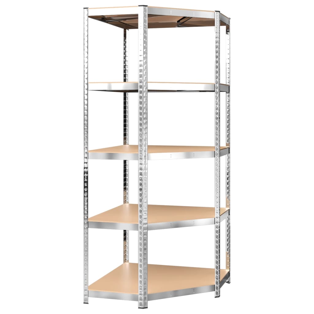 5-Layer Shelves 2 pcs Silver Steel&Engineered Wood