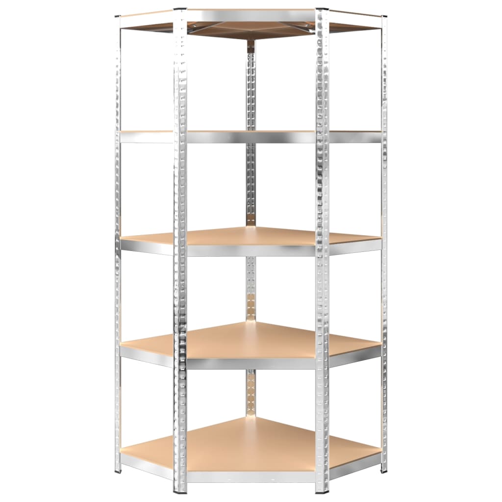 5-Layer Shelves 2 pcs Silver Steel&Engineered Wood