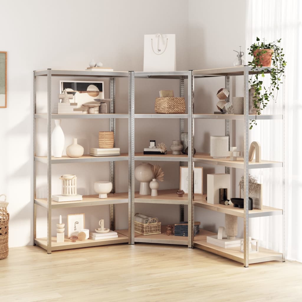 5-Layer Shelves 3 pcs Silver Steel&Engineered Wood