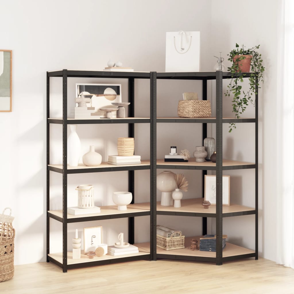 5-Layer Shelves 2 pcs Anthracite Steel&Engineered Wood