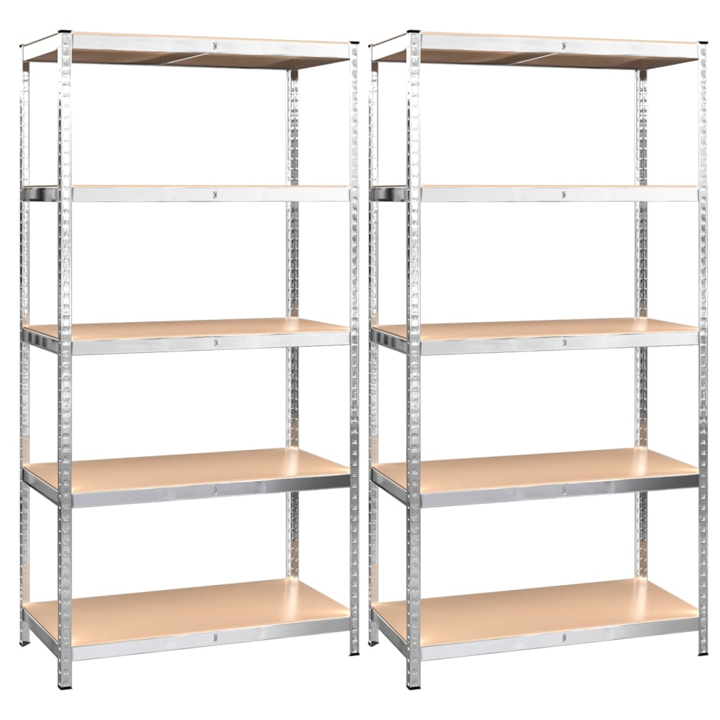 5-Layer Heavy-duty Shelves 2 pcs Silver Steel&Engineered Wood