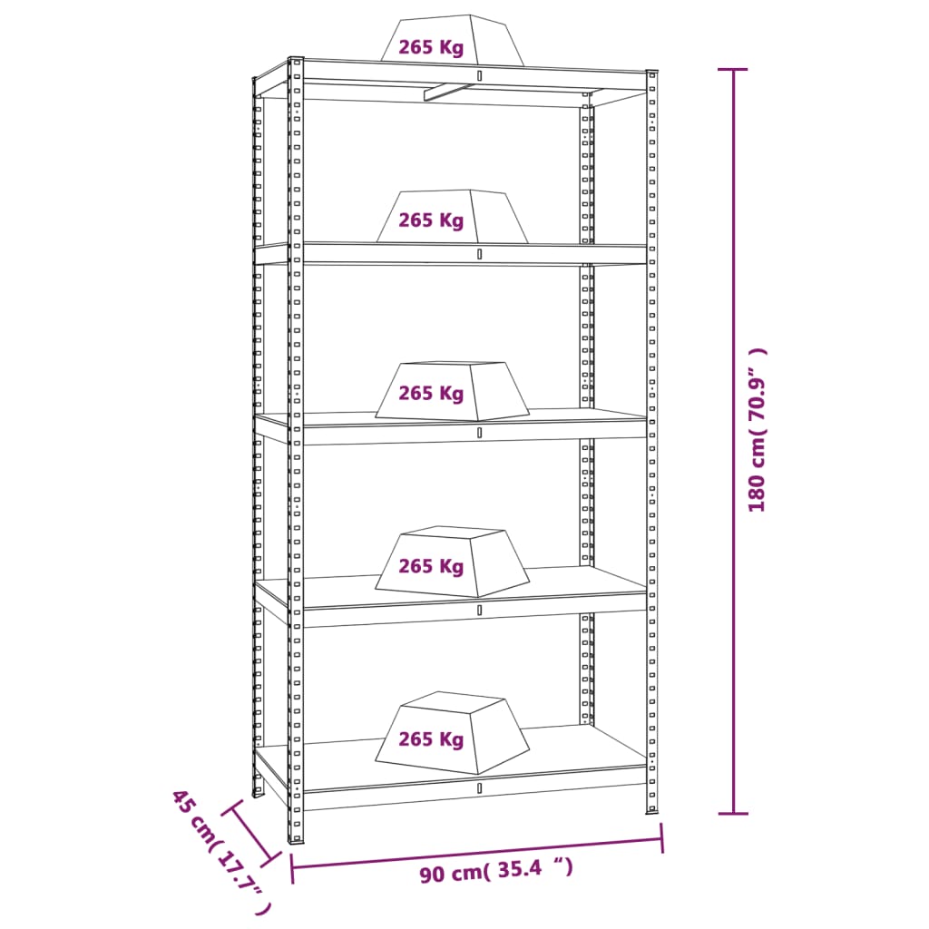 5-Layer Heavy-duty Shelves 2 pcs Silver Steel&Engineered Wood