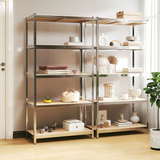 5-Layer Heavy-duty Shelves 2 pcs Silver Steel&Engineered Wood