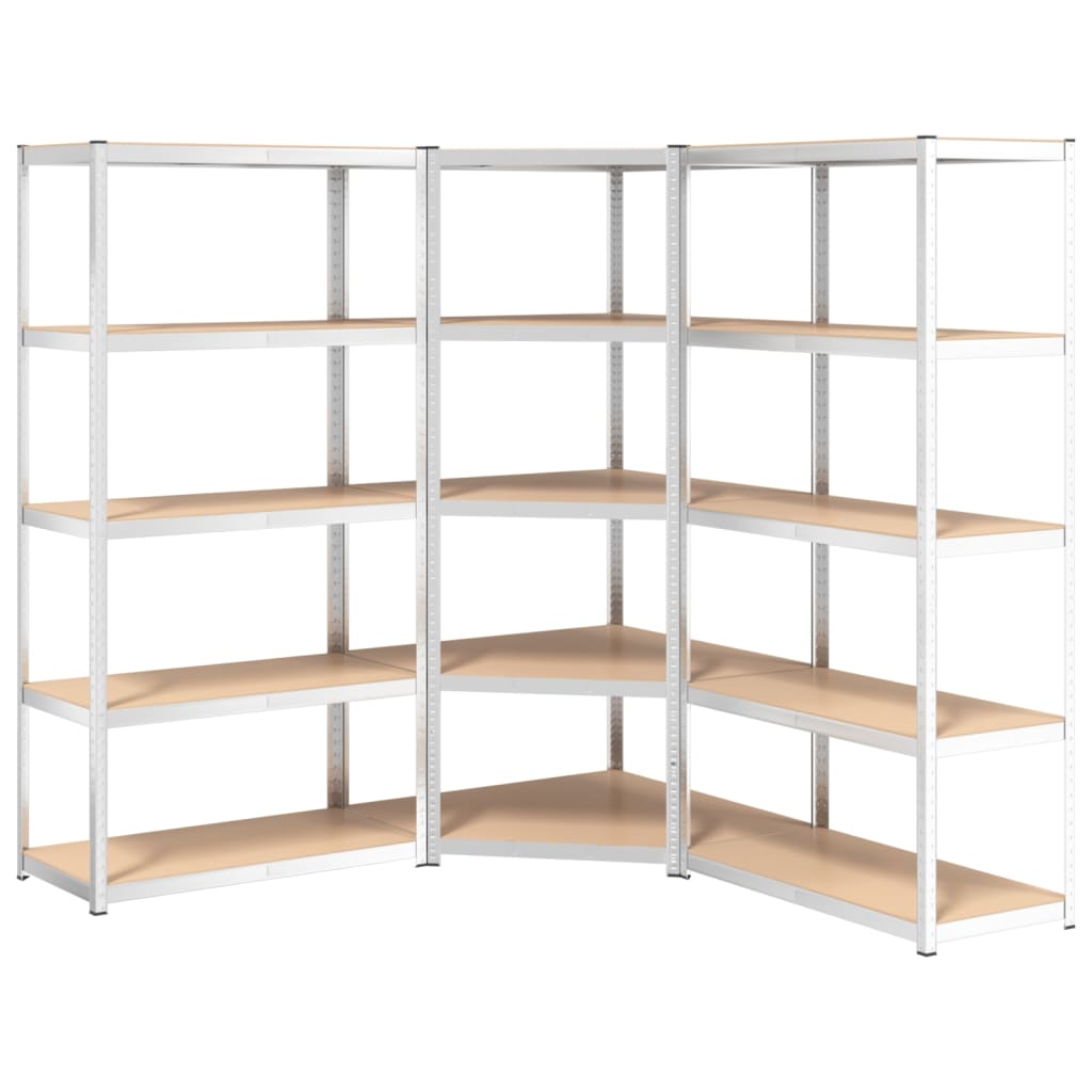 5-Layer Heavy-duty Shelves 3 pcs Silver Steel&Engineered Wood