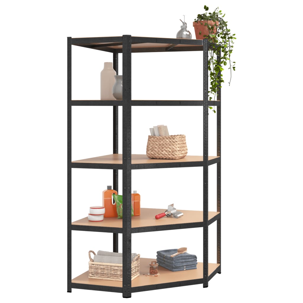 5-Layer Heavy-duty Shelves 3 pcs Grey Steel&Engineered Wood