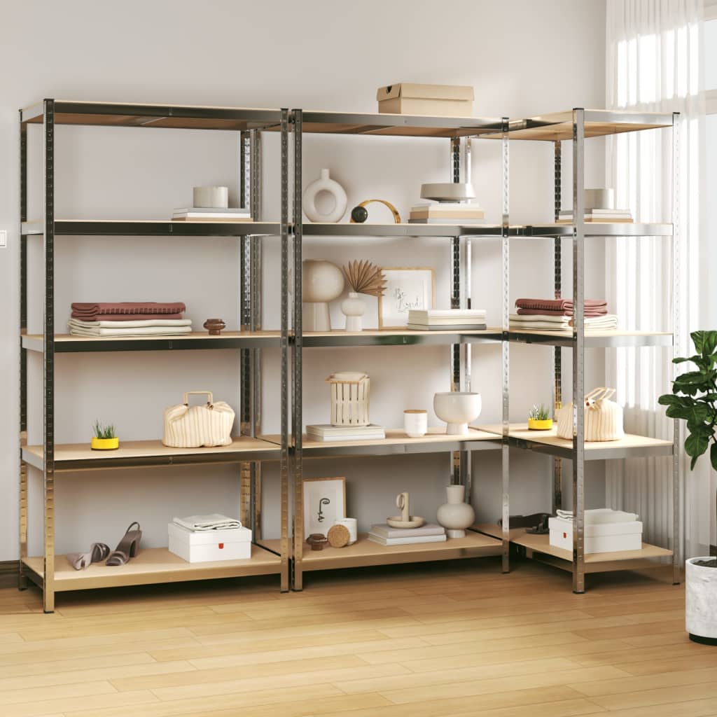 5-Layer Shelves 3 pcs Silver Steel&Engineered Wood