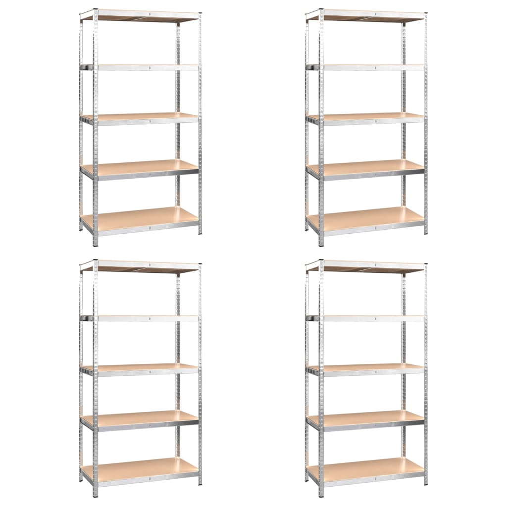 5-Layer Shelves 4 pcs Silver Steel&Engineered Wood