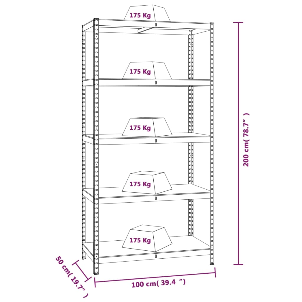 5-Layer Shelves 4 pcs Silver Steel&Engineered Wood