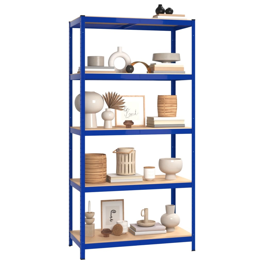 5-Layer Shelves 2 pcs Blue Steel&Engineered Wood