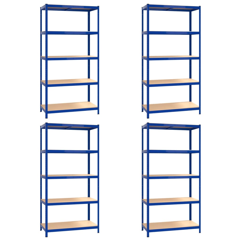 5-Layer Shelves 4 pcs Blue Steel&Engineered Wood