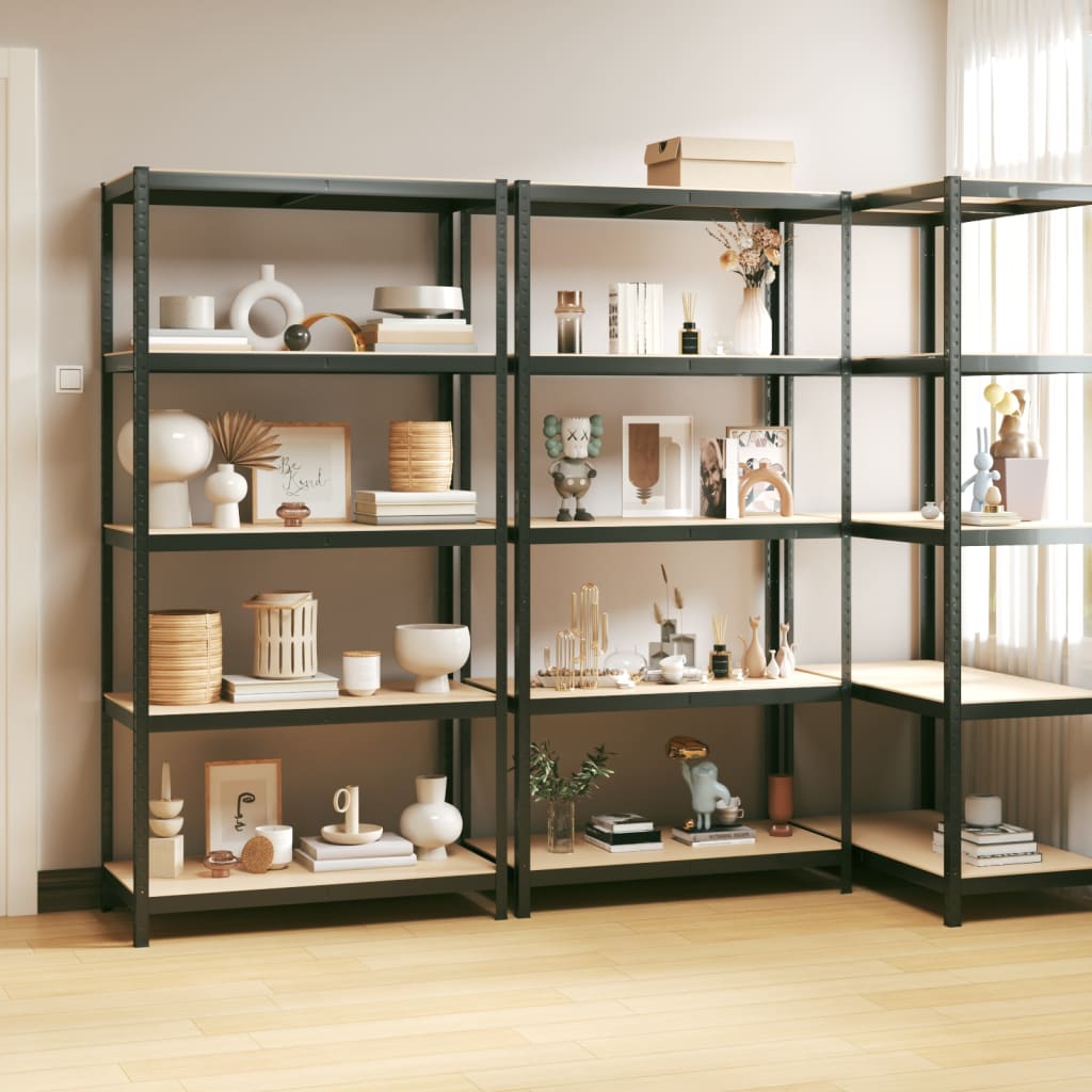 5-Layer Shelves 3 pcs Anthracite Steel&Engineered Wood