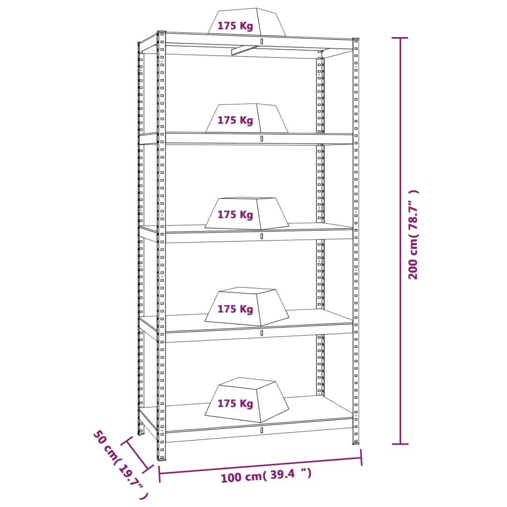 5-Layer Shelves 3 pcs Silver Steel&Engineered Wood