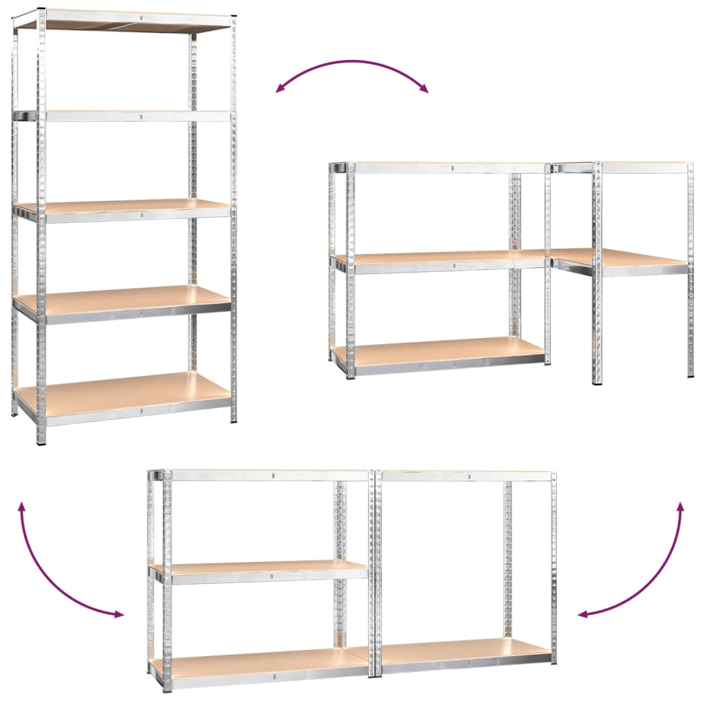 5-Layer Shelves 4 pcs Silver Steel&Engineered Wood