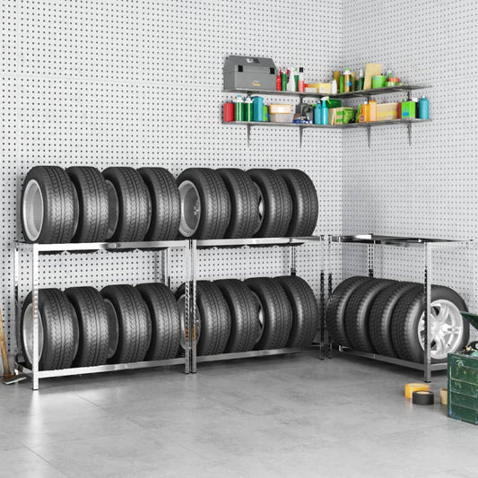 2-Layer Tire Rack 3 pcs Silver 110x40x110 cm Steel