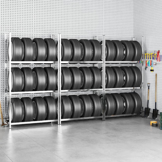 3-Layer Tire Racks 3 pcs Silver 110x40x200 cm Steel