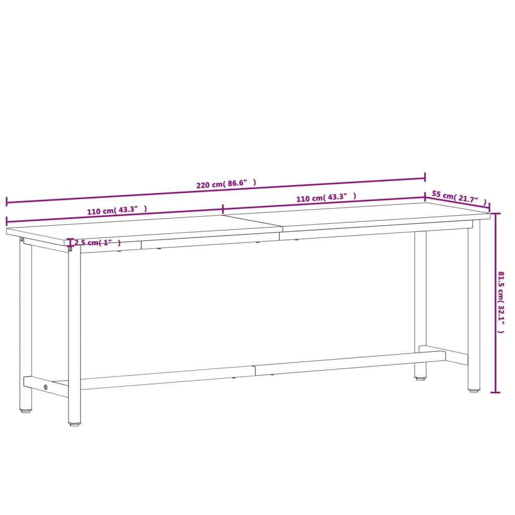 Workbench 220x55x81.5 cm Solid Wood Beech and Metal