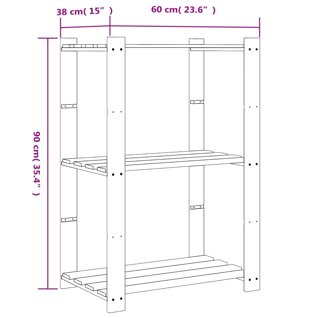 3-Tier Storage Rack Grey 60x38x90 cm Solid Wood Pine