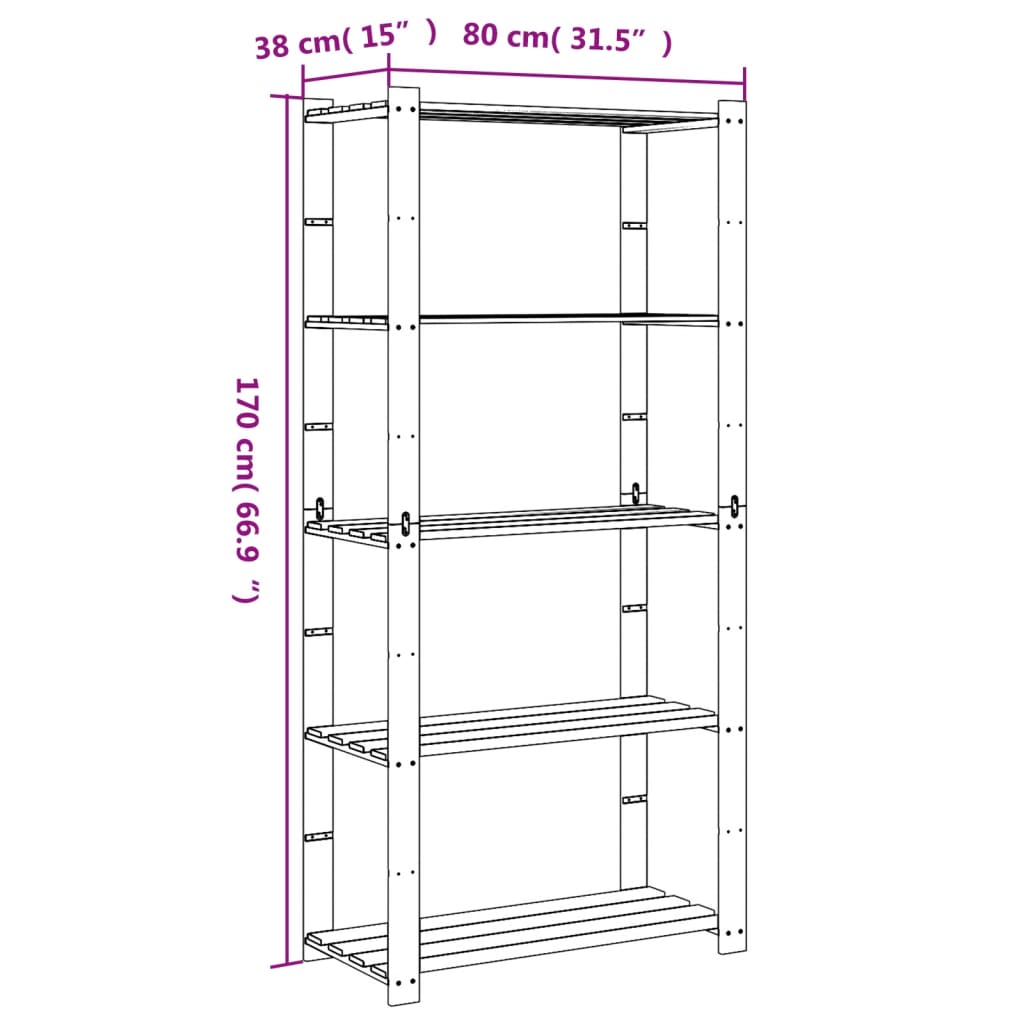 5-Tier Storage Rack Brown 80x38x170 cm Solid Wood Pine