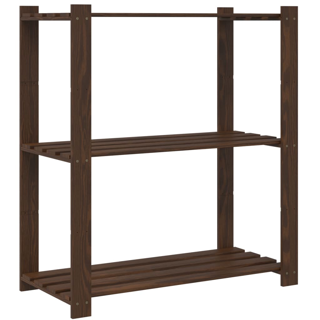 3-Tier Storage Rack Brown 80x38x90 cm Solid Wood Pine