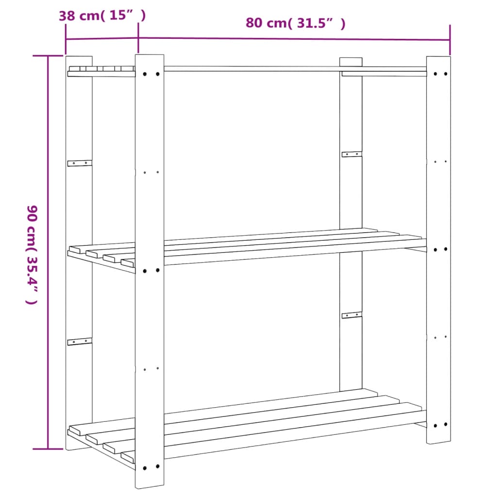 3-Tier Storage Rack Brown 80x38x90 cm Solid Wood Pine