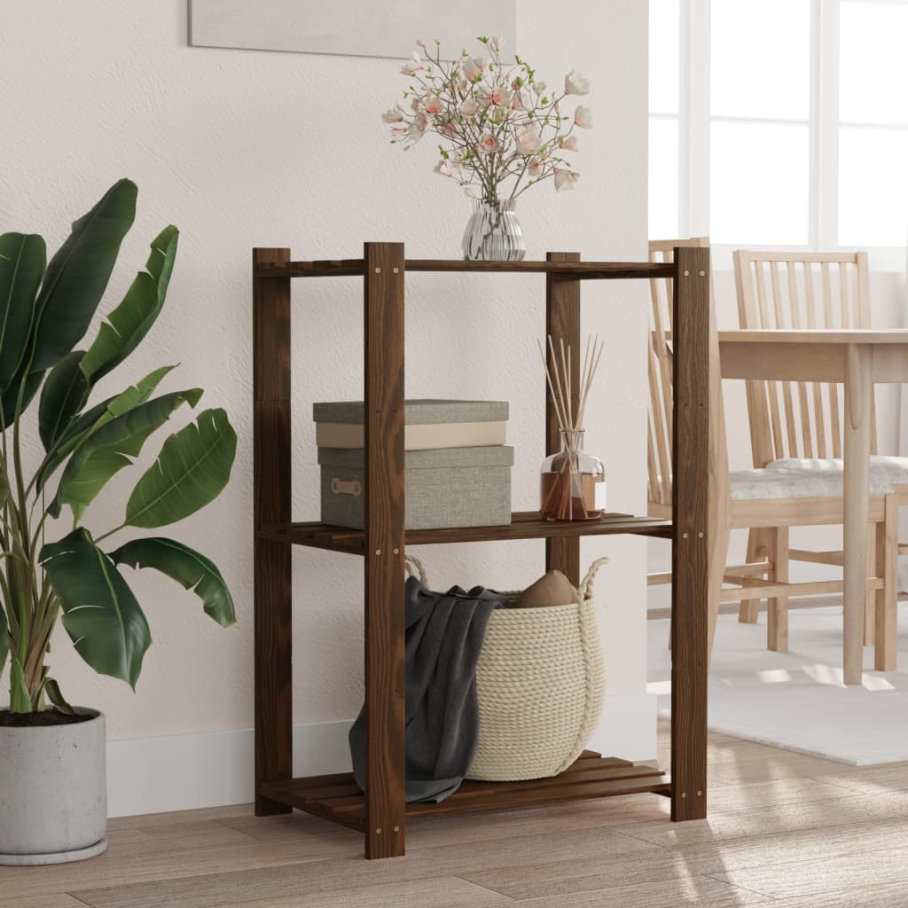 3-Tier Storage Rack Brown 60x38x90 cm Solid Wood Pine