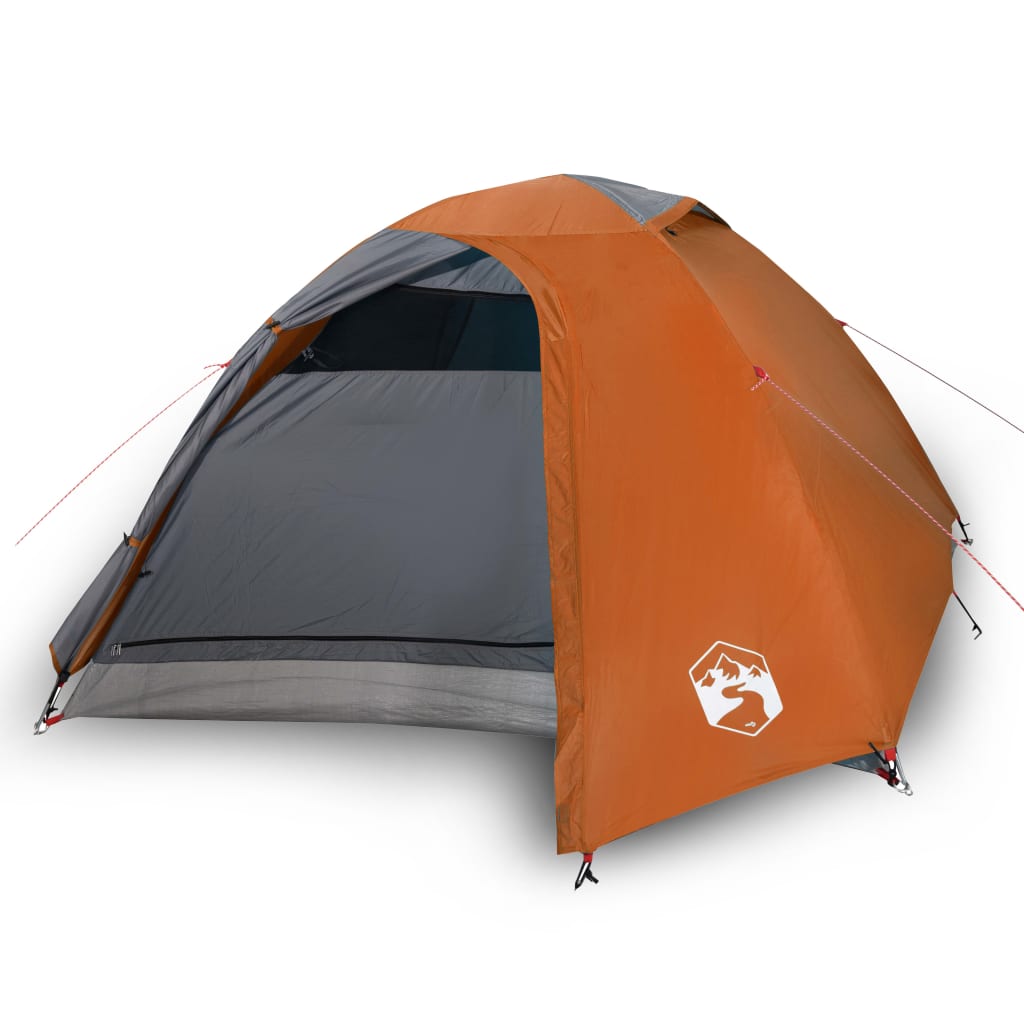 Camping Tent Dome 4-Person Grey and Orange Waterproof