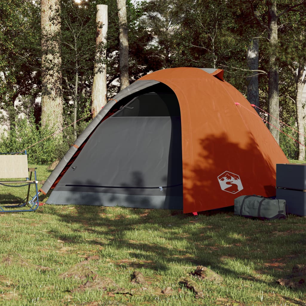 Camping Tent Dome 4-Person Grey and Orange Waterproof