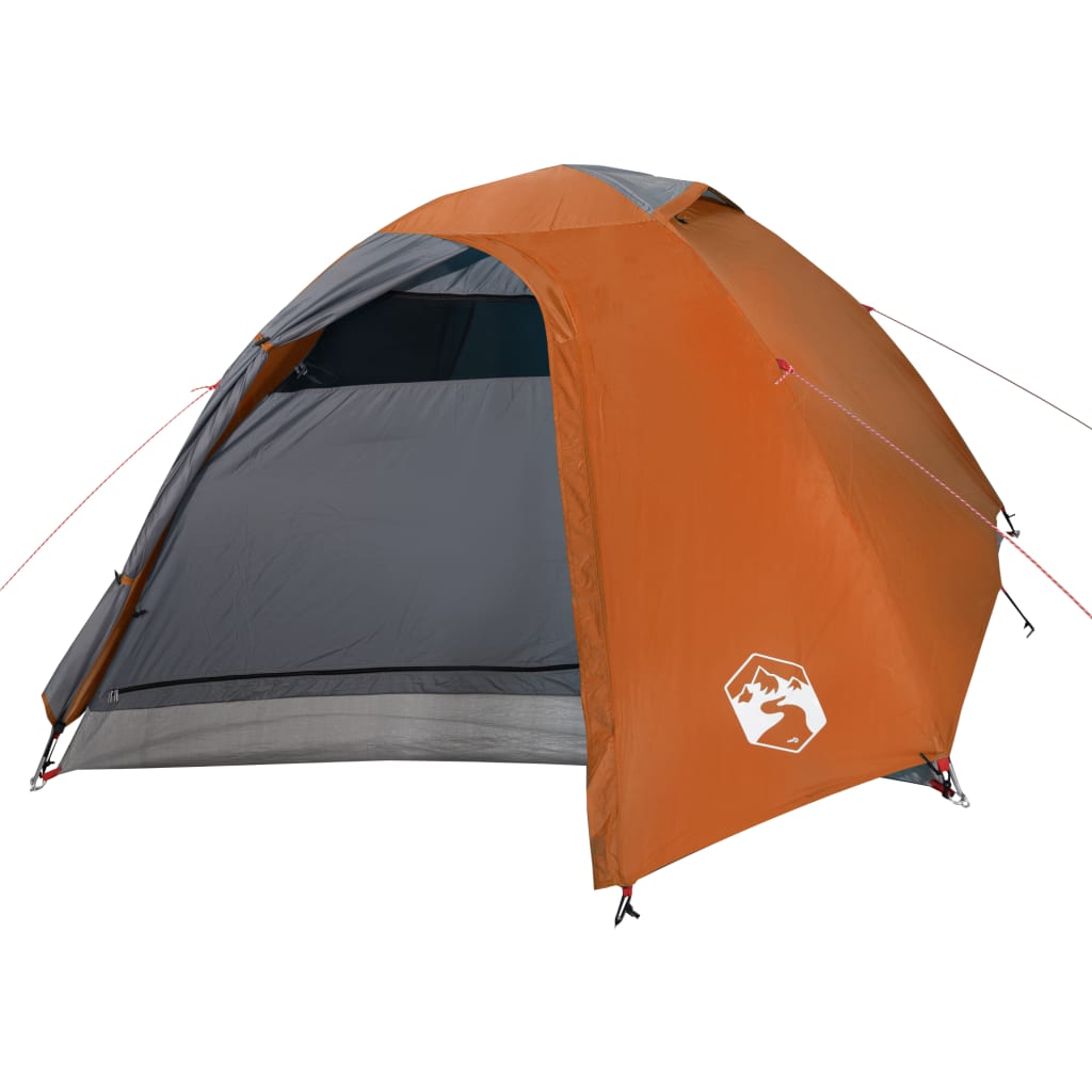 Camping Tent Dome 4-Person Grey and Orange Waterproof