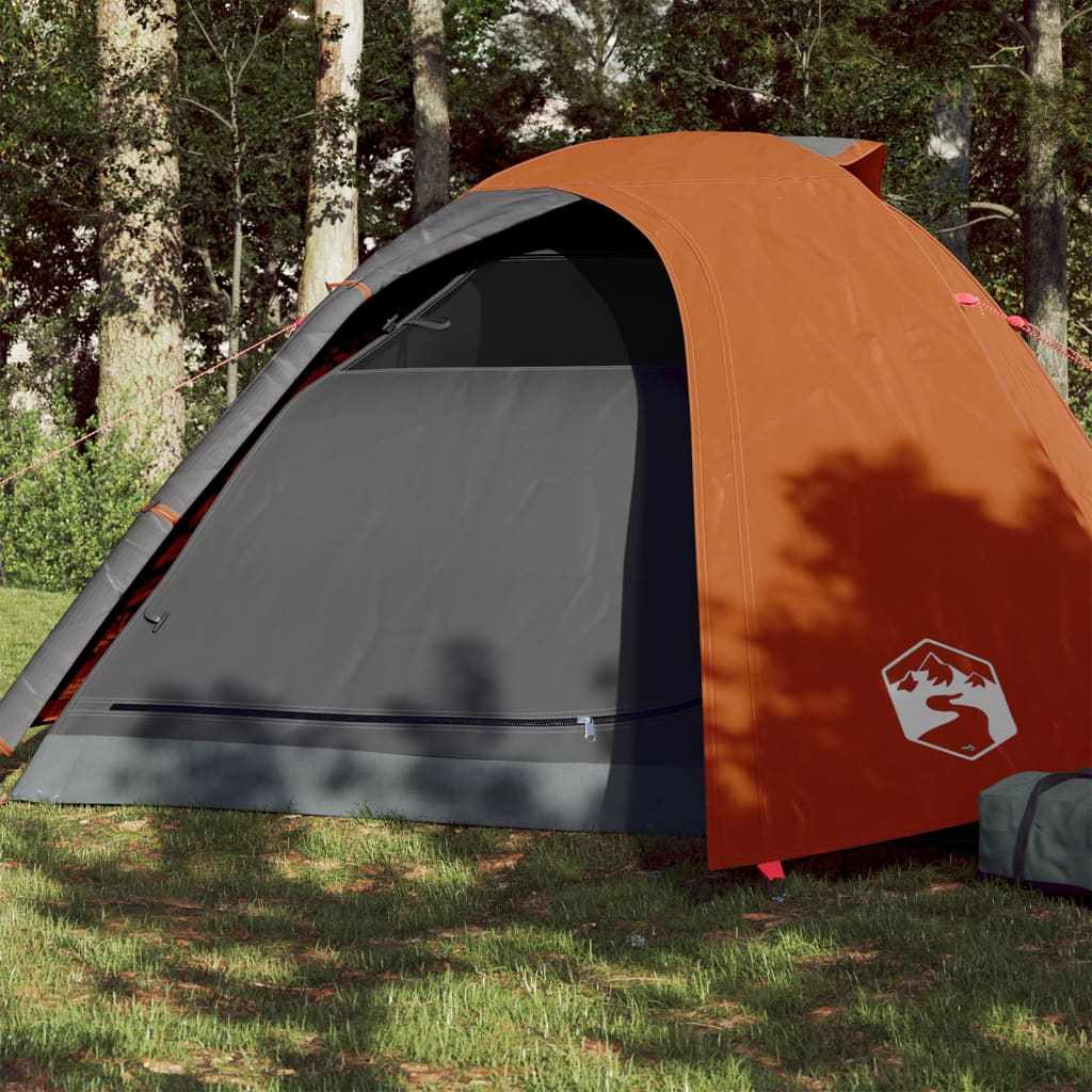 Camping Tent Dome 4-Person Grey and Orange Waterproof