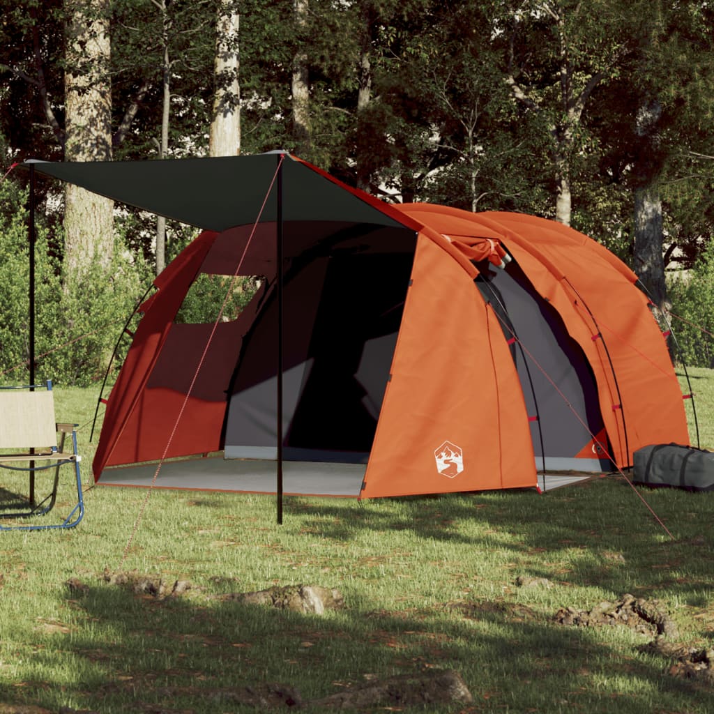 Camping Tent Tunnel 4-Person Grey and Orange Waterproof