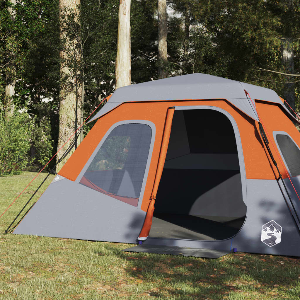 Family Tent 6-Person Grey and Orange Quick Release Waterproof